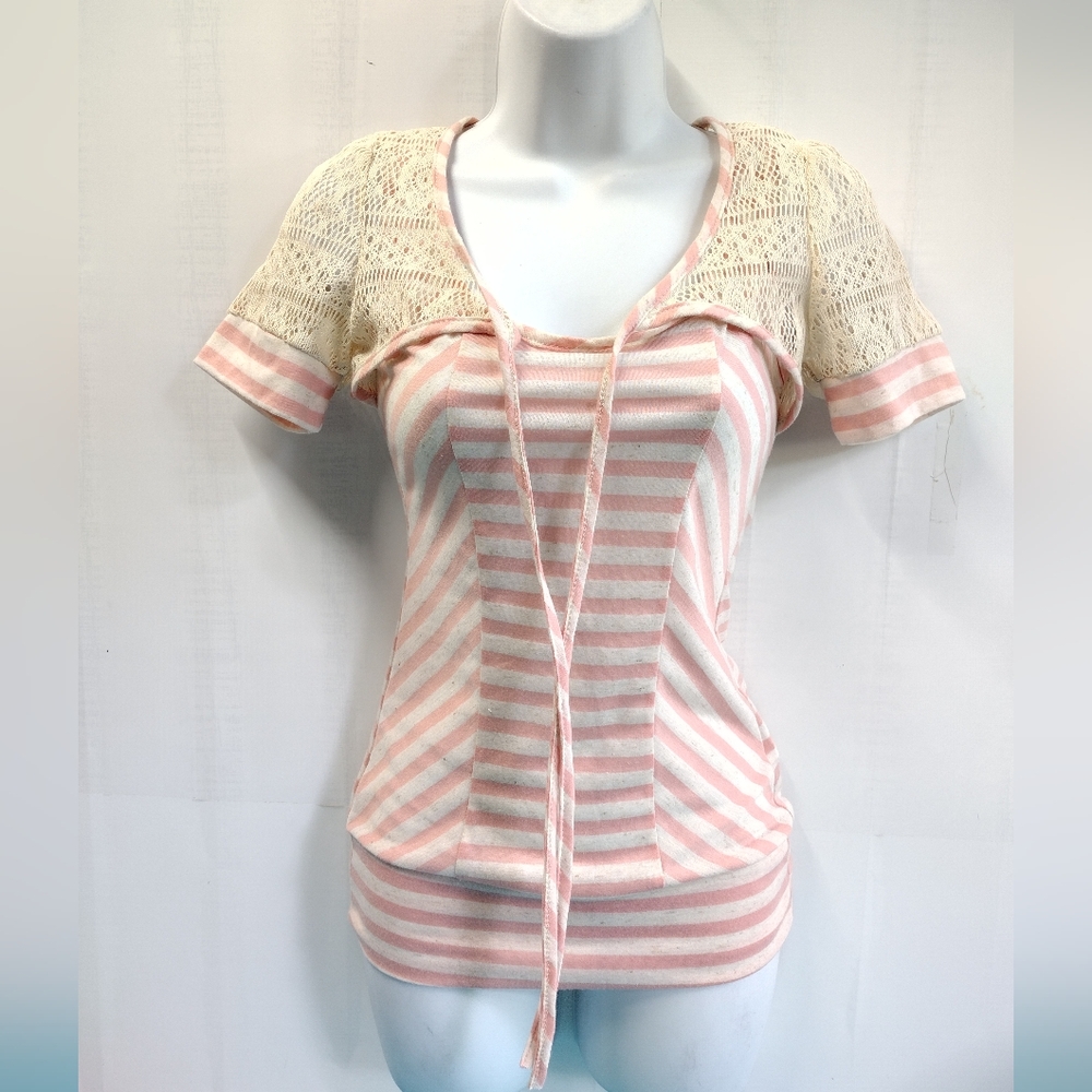Ellus Short Sleeves Striped w/ Shrug Top Pink Oatmeal Size S